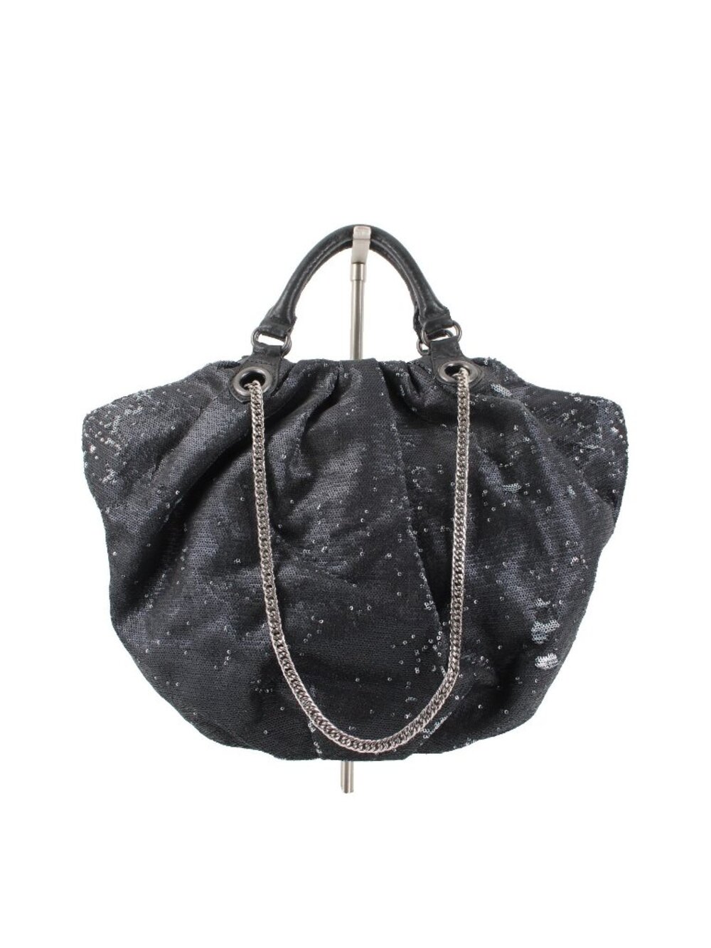 Or Yany Purse 19x10x6 Black Silver Sequin Shoulder Strap Two Handle Strap Purse